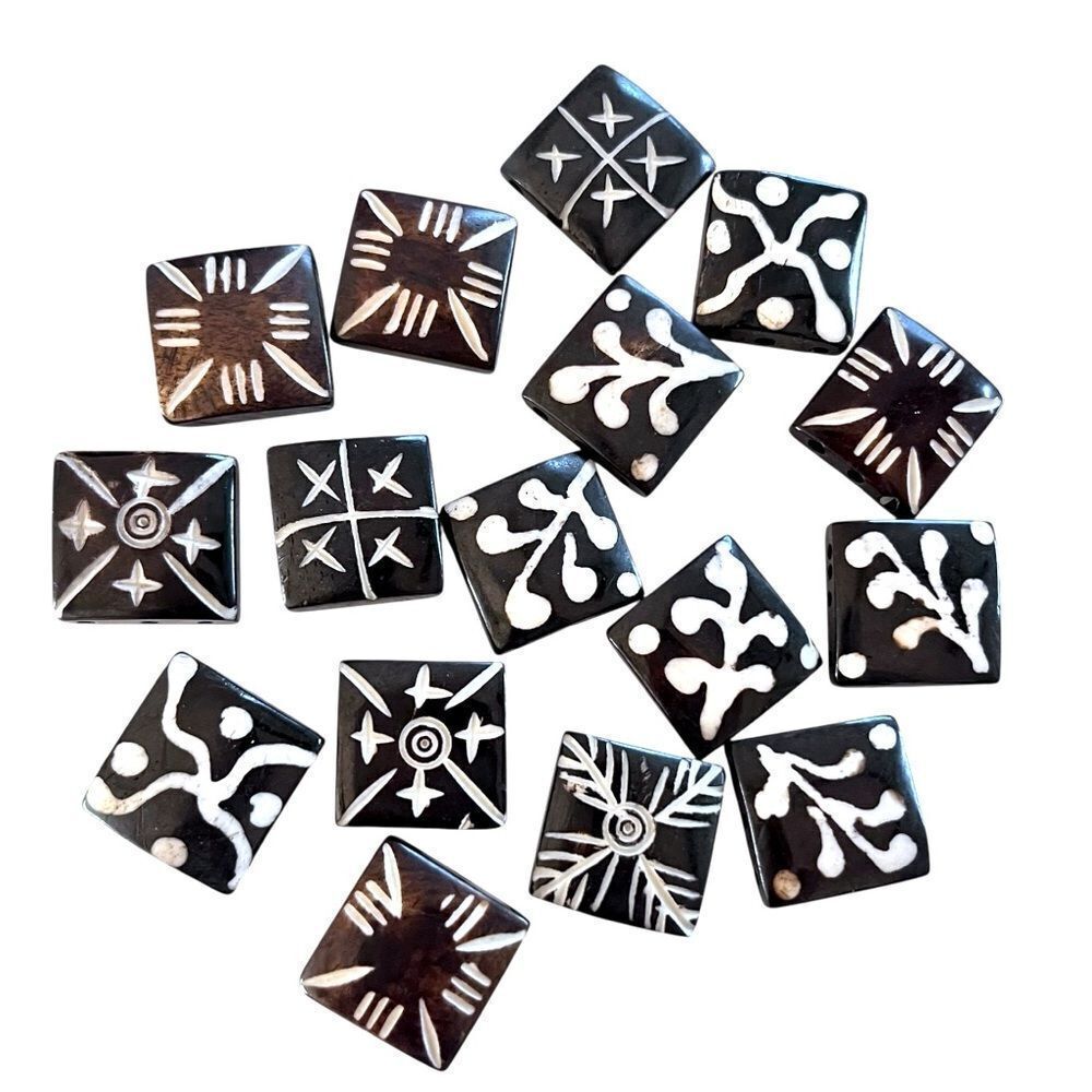 Indonesian Batik Bone Square Beads Three Strand